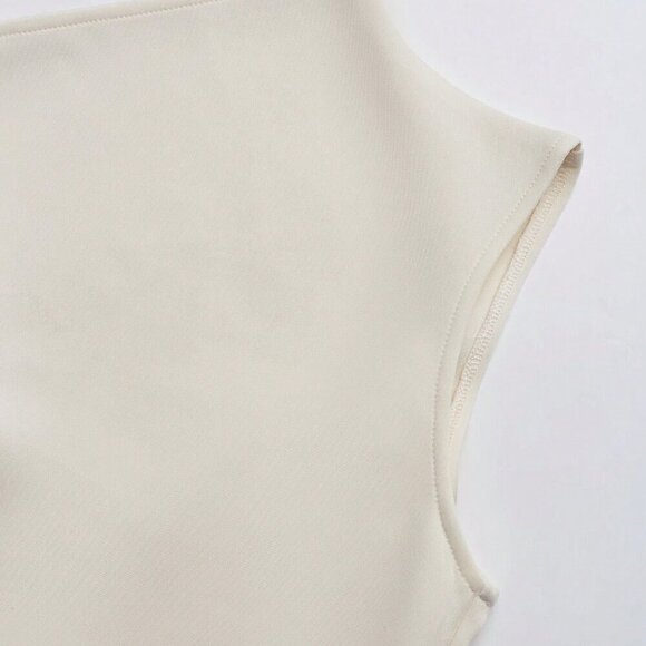 Apricot Elegant Women's Tie-Shoulder Sleeveless Minimalist Short Shift Dress - Picture 5 of 6